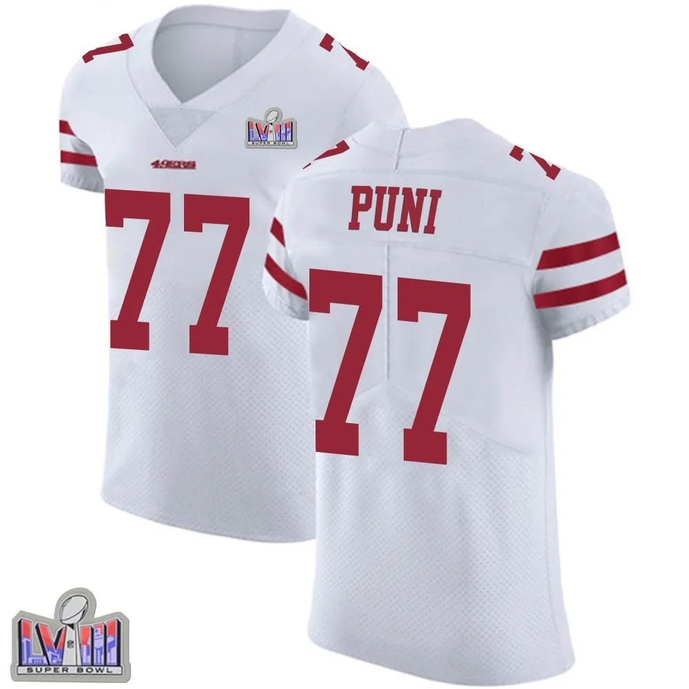 Men's San Francisco 49ers Dominick Puni Nike Vapor Untouchable Super Bowl LVIII Patch Elite White Jersey Men's San Francisco 49ers Dominick Puni Nike Vapor Untouchable Super Bowl LVIII Patch Elite White Jersey