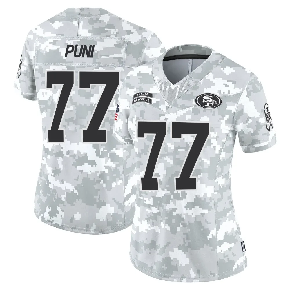 Women's San Francisco 49ers Dominick Puni Nike Francisco 2024 Salute To Service Limited Arctic Camo Jersey Women's San Francisco 49ers Dominick Puni Nike Francisco 2024 Salute To Service Limited Arctic Camo Jersey