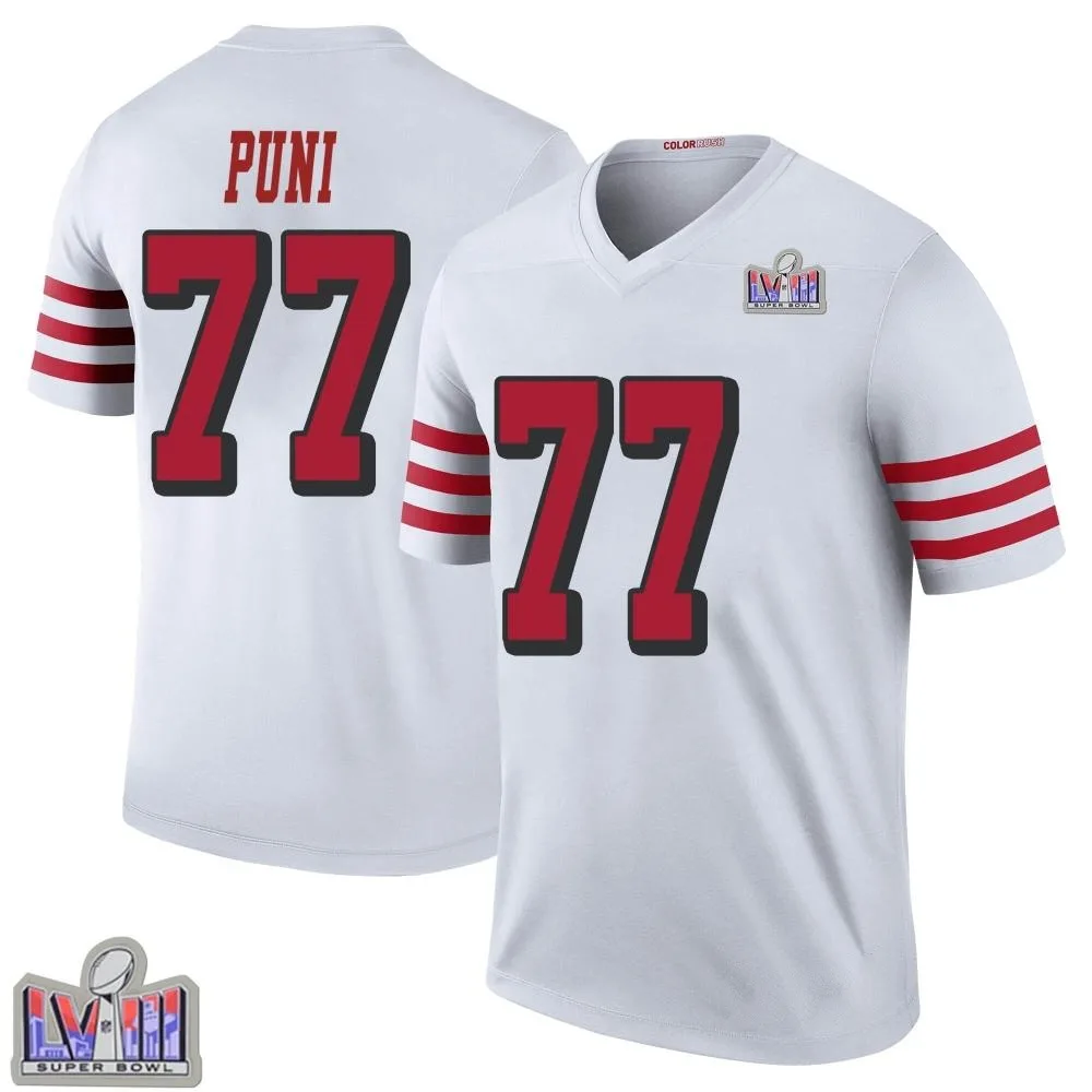 Youth San Francisco 49ers Dominick Puni Nike Color Rush Super Bowl LVIII Patch Legend White Jersey Youth San Francisco 49ers Dominick Puni Nike Color Rush Super Bowl LVIII Patch Legend White Jersey