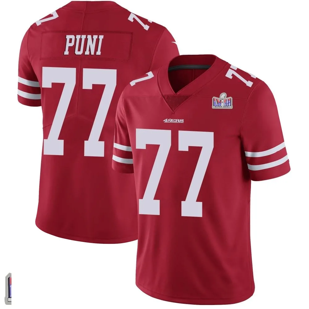 Youth San Francisco 49ers Dominick Puni Nike Team Color Vapor Untouchable Super Bowl LVIII Patch Limited Red Jersey Youth San Francisco 49ers Dominick Puni Nike Team Color Vapor Untouchable Super Bowl LVIII Patch Limited Red Jersey