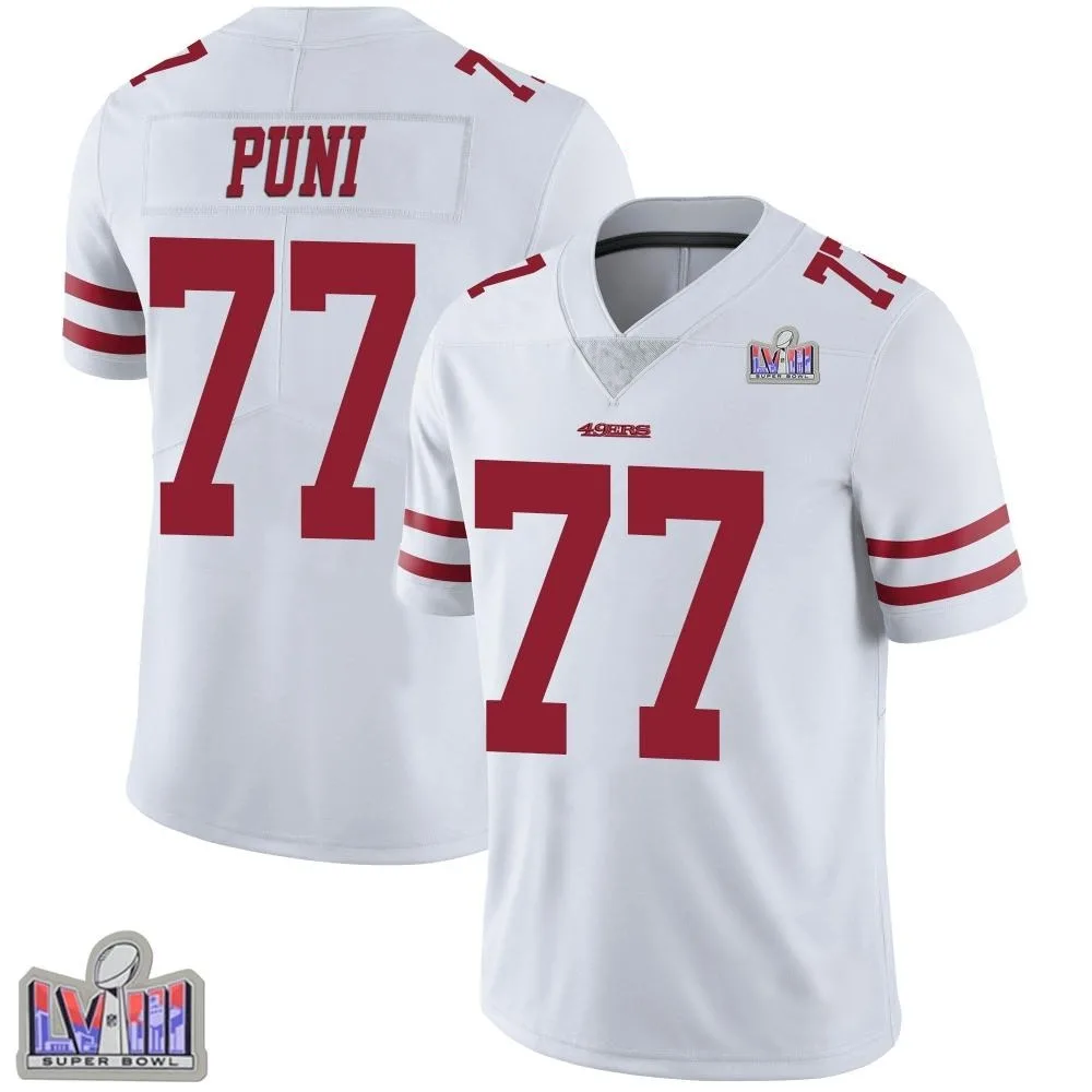 Youth San Francisco 49ers Dominick Puni Nike Vapor Untouchable Super Bowl LVIII Patch Limited White Jersey Youth San Francisco 49ers Dominick Puni Nike Vapor Untouchable Super Bowl LVIII Patch Limited White Jersey