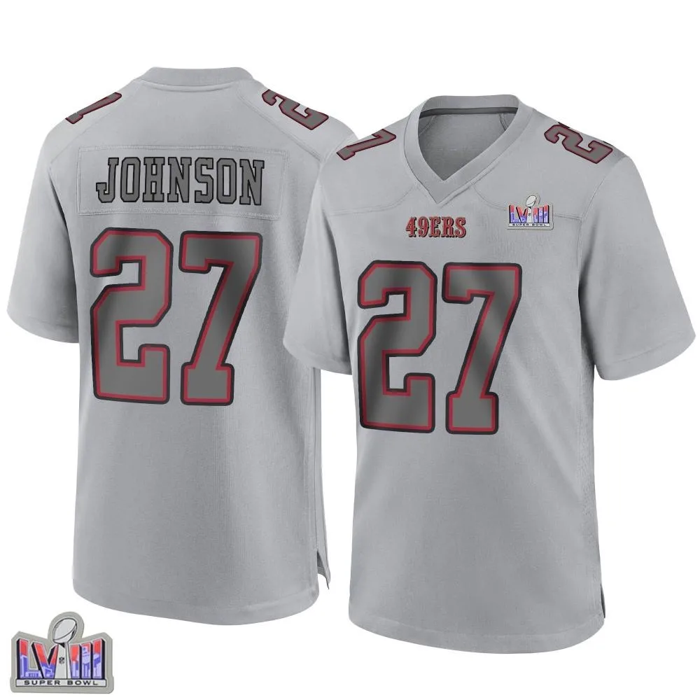Men's San Francisco 49ers Dontae Johnson Nike Atmosphere Fashion Super Bowl LVIII Patch Game Gray Jersey Men's San Francisco 49ers Dontae Johnson Nike Atmosphere Fashion Super Bowl LVIII Patch Game Gray Jersey