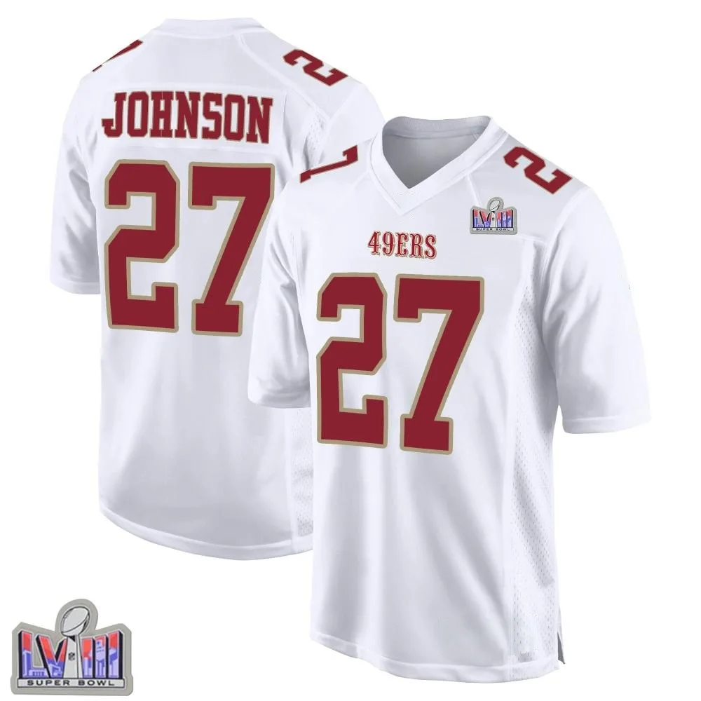 Men's San Francisco 49ers Dontae Johnson Nike Fashion Super Bowl LVIII Patch Game White Jersey Men's San Francisco 49ers Dontae Johnson Nike Fashion Super Bowl LVIII Patch Game White Jersey