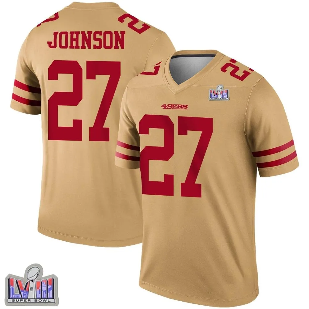 Men's San Francisco 49ers Dontae Johnson Nike Inverted Super Bowl LVIII Patch Legend Gold Jersey Men's San Francisco 49ers Dontae Johnson Nike Inverted Super Bowl LVIII Patch Legend Gold Jersey