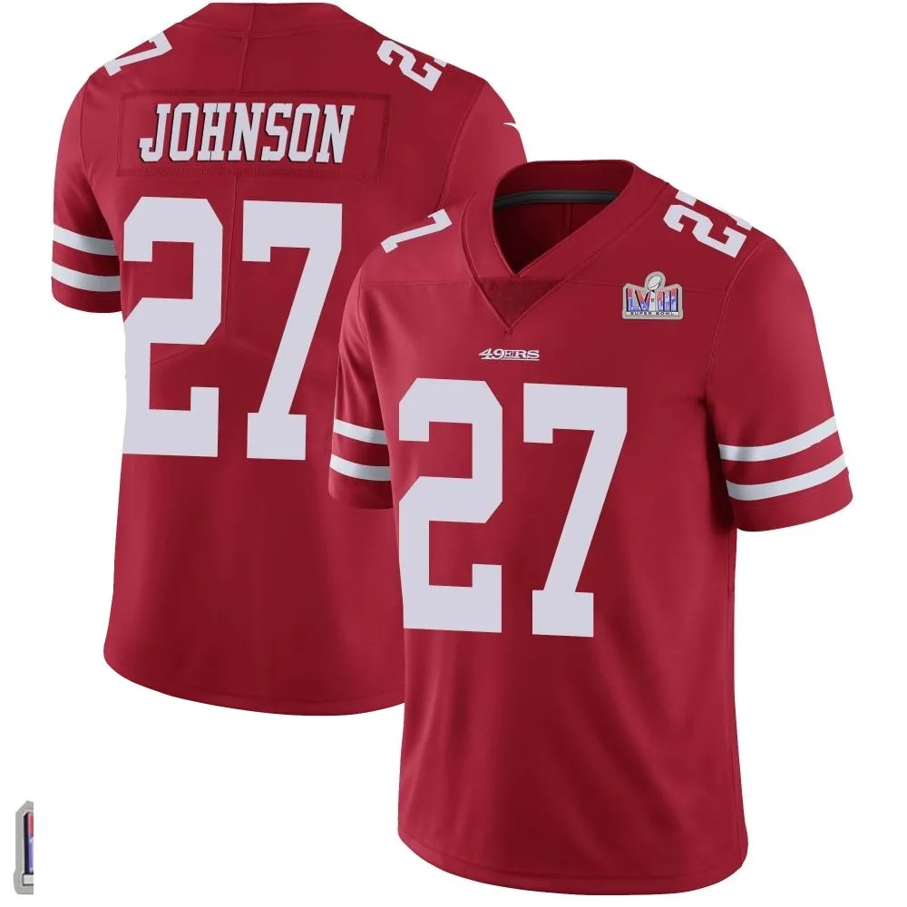 Men's San Francisco 49ers Dontae Johnson Nike Team Color Vapor Untouchable Super Bowl LVIII Patch Limited Red Jersey Men's San Francisco 49ers Dontae Johnson Nike Team Color Vapor Untouchable Super Bowl LVIII Patch Limited Red Jersey