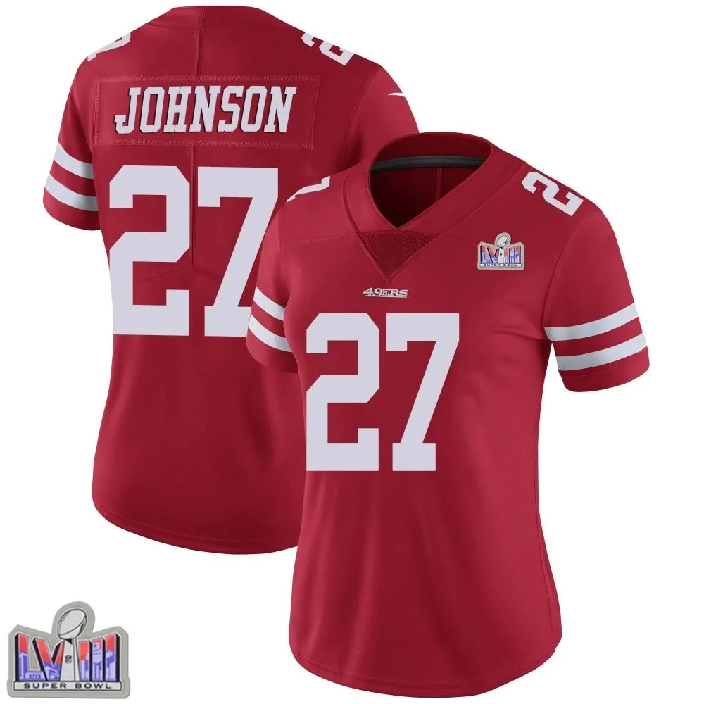 Women's San Francisco 49ers Dontae Johnson Nike Team Color Vapor Untouchable Super Bowl LVIII Patch Limited Red Jersey Women's San Francisco 49ers Dontae Johnson Nike Team Color Vapor Untouchable Super Bowl LVIII Patch Limited Red Jersey