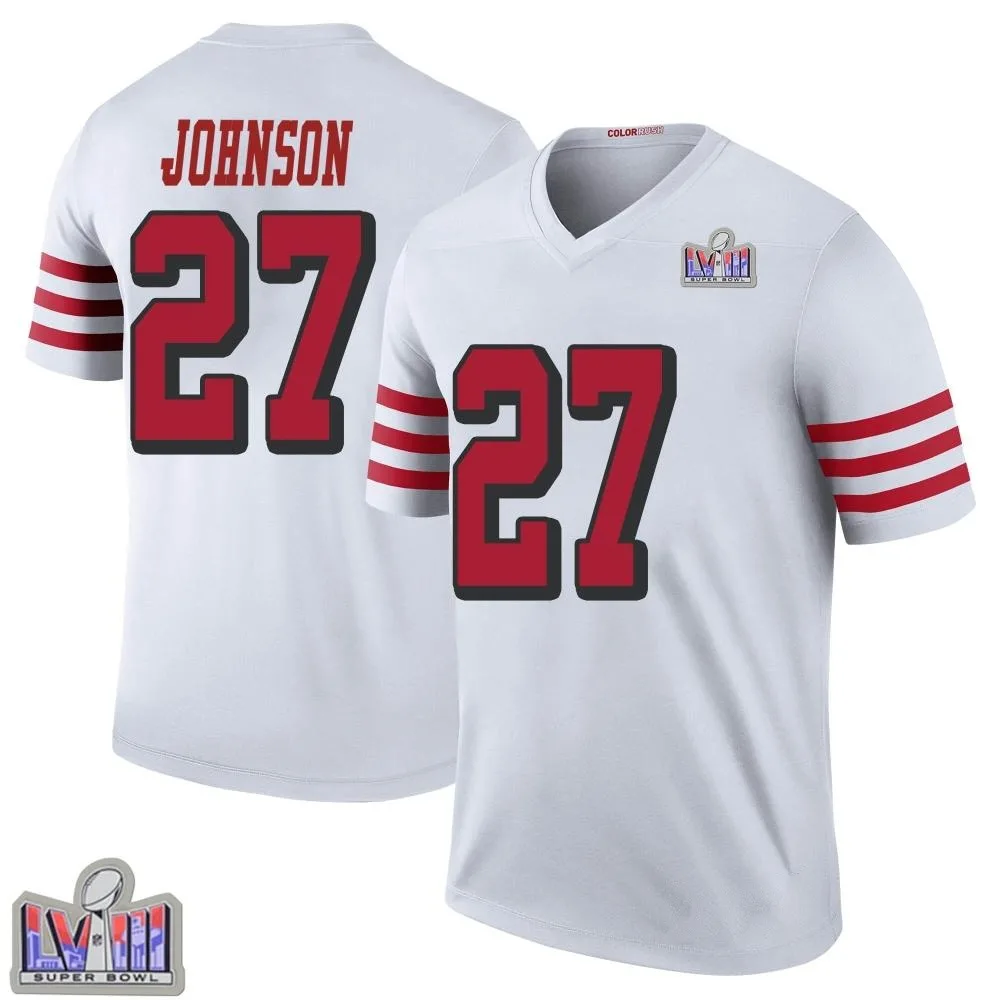 Youth San Francisco 49ers Dontae Johnson Nike Color Rush Super Bowl LVIII Patch Legend White Jersey Youth San Francisco 49ers Dontae Johnson Nike Color Rush Super Bowl LVIII Patch Legend White Jersey
