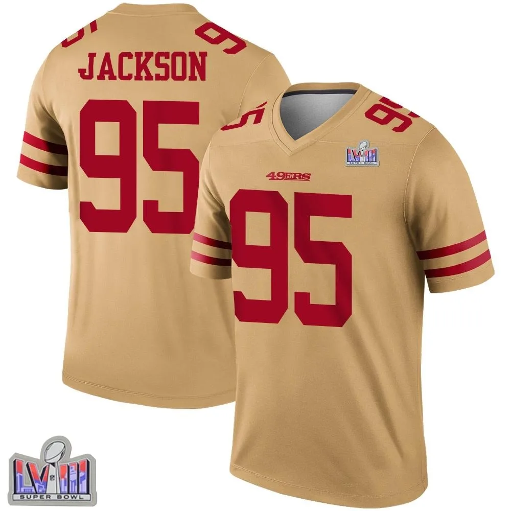 Men's San Francisco 49ers Drake Jackson Nike Inverted Super Bowl LVIII Patch Legend Gold Jersey Men's San Francisco 49ers Drake Jackson Nike Inverted Super Bowl LVIII Patch Legend Gold Jersey