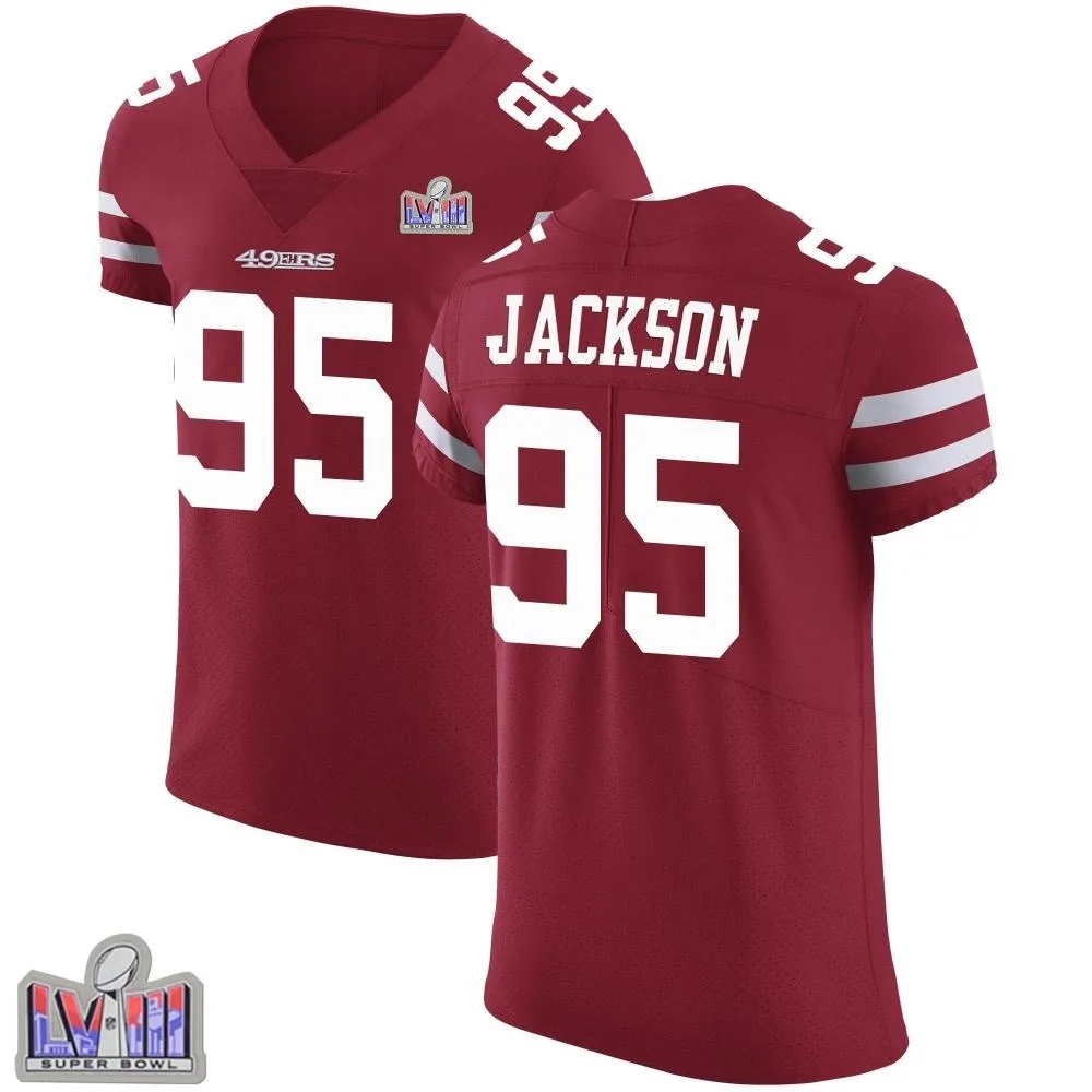 Men's San Francisco 49ers Drake Jackson Nike Team Color Vapor Untouchable Super Bowl LVIII Patch Elite Red Jersey Men's San Francisco 49ers Drake Jackson Nike Team Color Vapor Untouchable Super Bowl LVIII Patch Elite Red Jersey