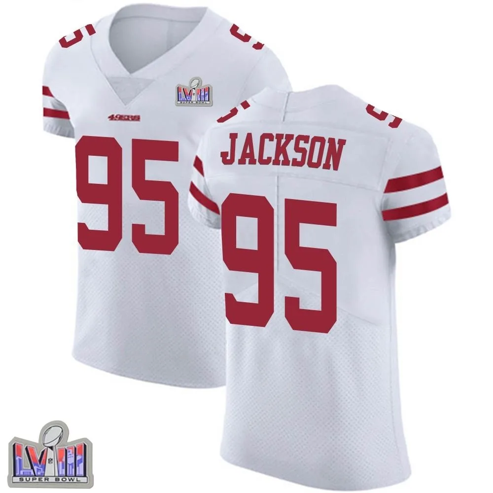 Men's San Francisco 49ers Drake Jackson Nike Vapor Untouchable Super Bowl LVIII Patch Elite White Jersey Men's San Francisco 49ers Drake Jackson Nike Vapor Untouchable Super Bowl LVIII Patch Elite White Jersey
