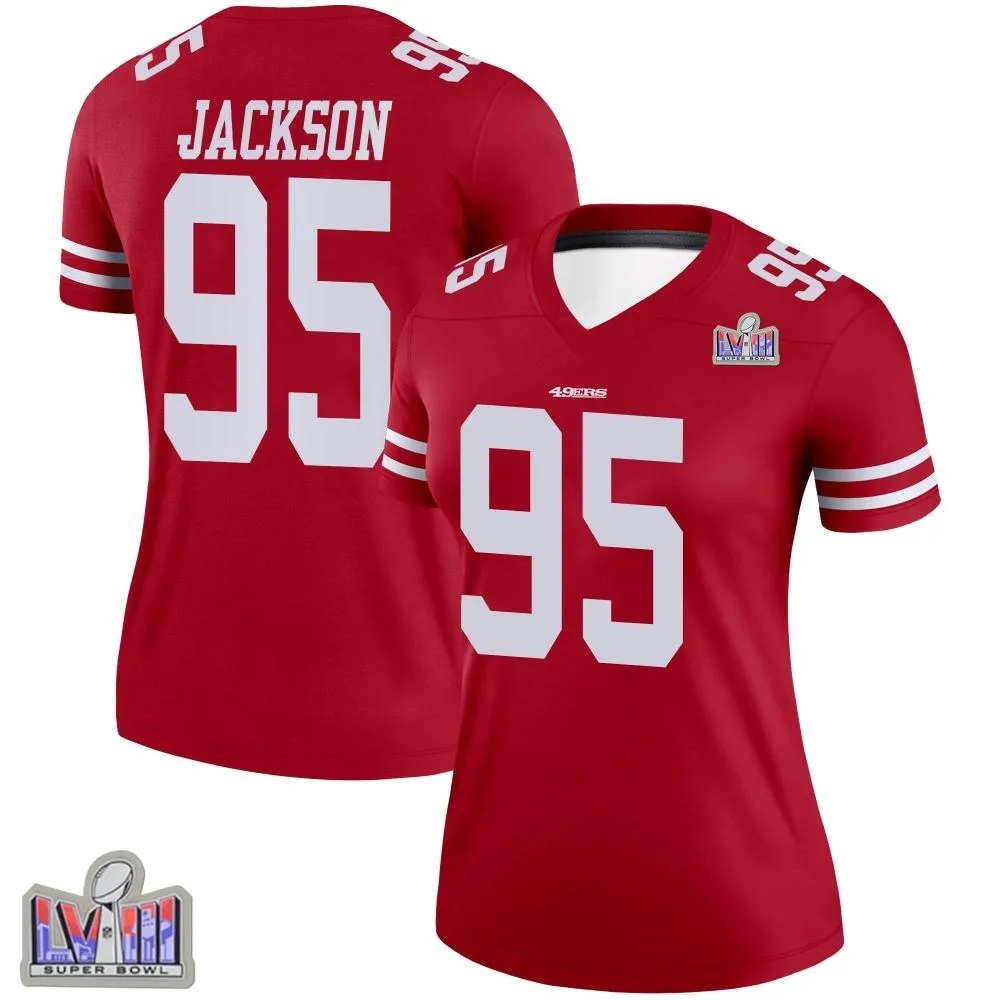 Women's San Francisco 49ers Drake Jackson Nike Super Bowl LVIII Patch Legend Scarlet Jersey Women's San Francisco 49ers Drake Jackson Nike Super Bowl LVIII Patch Legend Scarlet Jersey