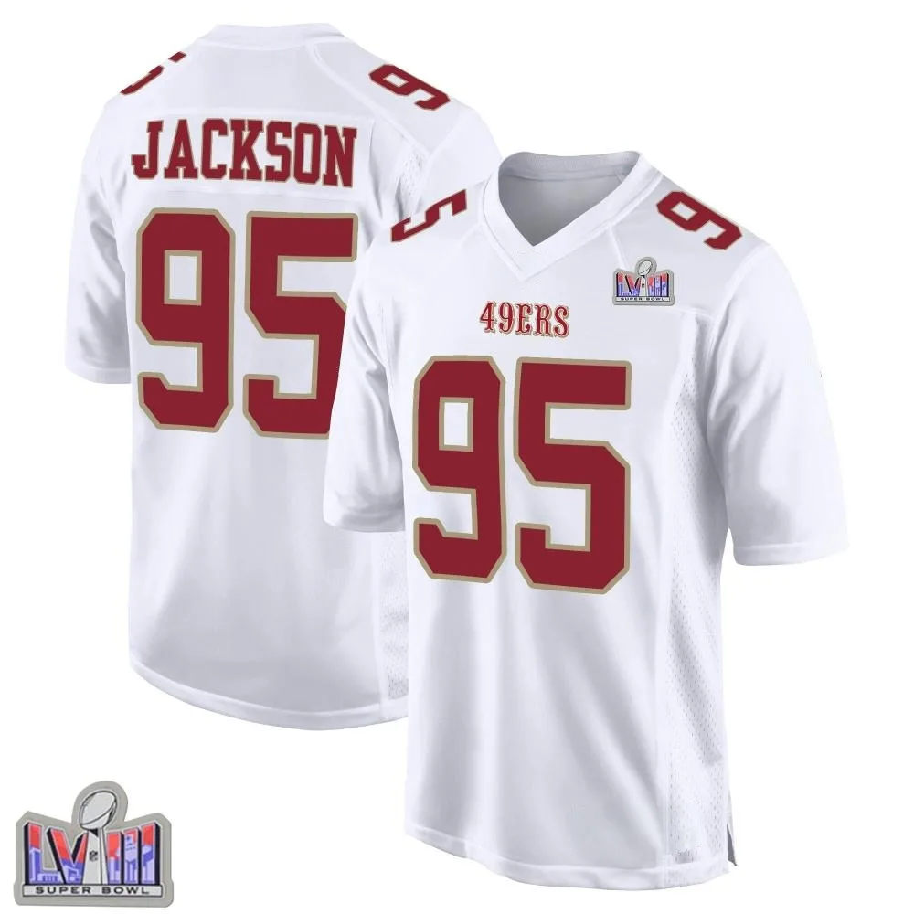 Youth San Francisco 49ers Drake Jackson Nike Fashion Super Bowl LVIII Patch Game White Jersey Youth San Francisco 49ers Drake Jackson Nike Fashion Super Bowl LVIII Patch Game White Jersey