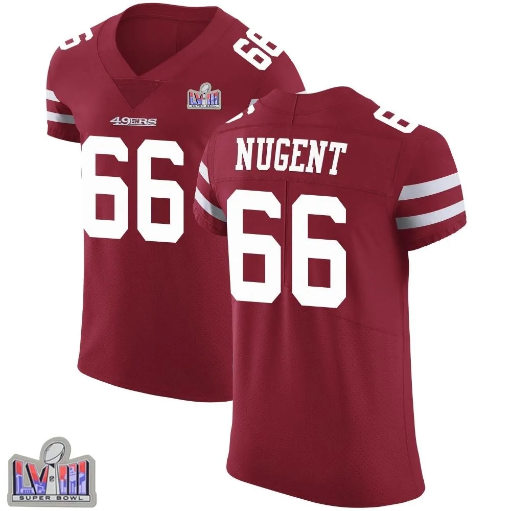 Men's San Francisco 49ers Drake Nugent Nike Team Color Vapor Untouchable Super Bowl LVIII Patch Elite Red Jersey Men's San Francisco 49ers Drake Nugent Nike Team Color Vapor Untouchable Super Bowl LVIII Patch Elite Red Jersey