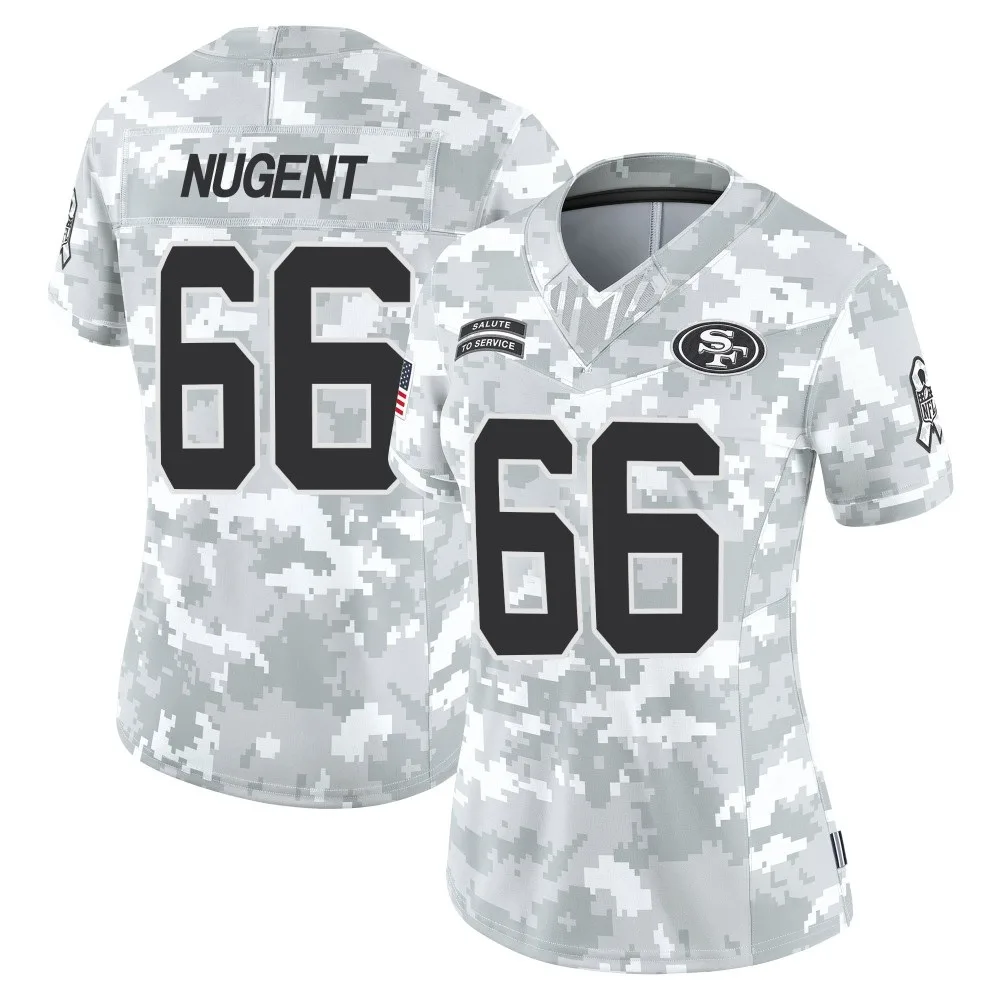 Women's San Francisco 49ers Drake Nugent Nike Francisco 2024 Salute To Service Limited Arctic Camo Jersey Women's San Francisco 49ers Drake Nugent Nike Francisco 2024 Salute To Service Limited Arctic Camo Jersey