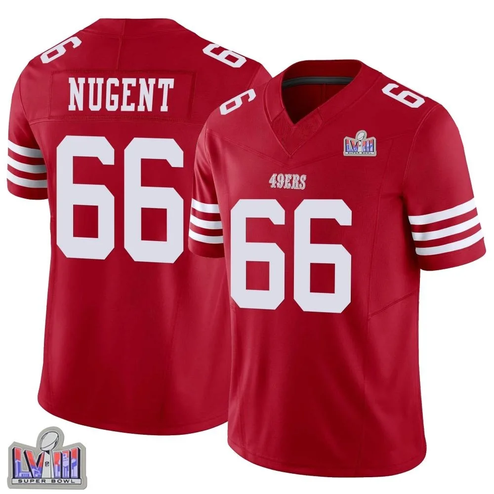 Youth San Francisco 49ers Drake Nugent Nike Vapor F.U.S.E. Super Bowl LVIII Patch Limited Scarlet Jersey Youth San Francisco 49ers Drake Nugent Nike Vapor F.U.S.E. Super Bowl LVIII Patch Limited Scarlet Jersey