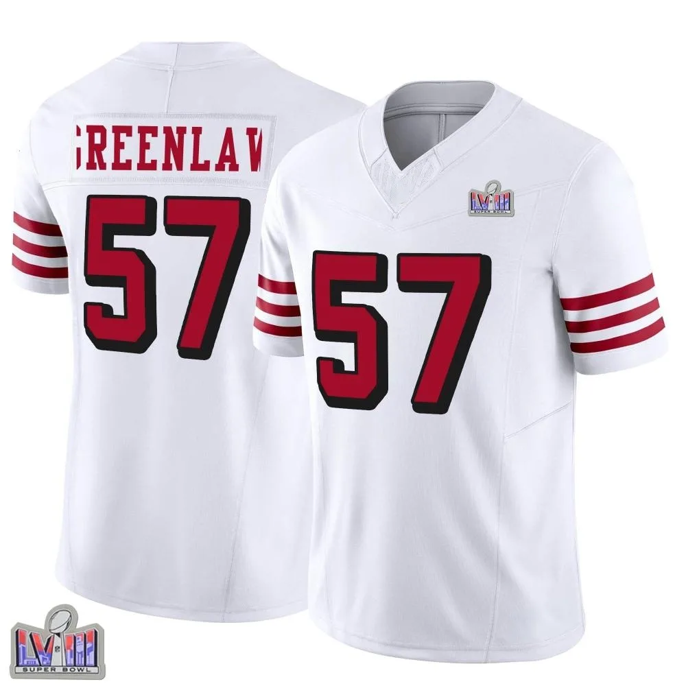 Men's San Francisco 49ers Dre Greenlaw Nike Alternate Vapor F.U.S.E. Super Bowl LVIII Patch Limited White Jersey Men's San Francisco 49ers Dre Greenlaw Nike Alternate Vapor F.U.S.E. Super Bowl LVIII Patch Limited White Jersey