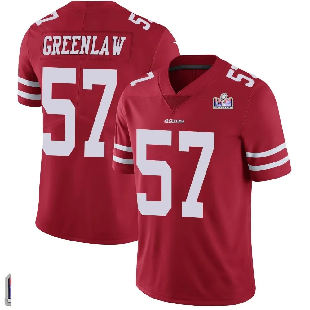 Men's San Francisco 49ers Dre Greenlaw Nike Team Color Vapor Untouchable Super Bowl LVIII Patch Limited Red Jersey Men's San Francisco 49ers Dre Greenlaw Nike Team Color Vapor Untouchable Super Bowl LVIII Patch Limited Red Jersey
