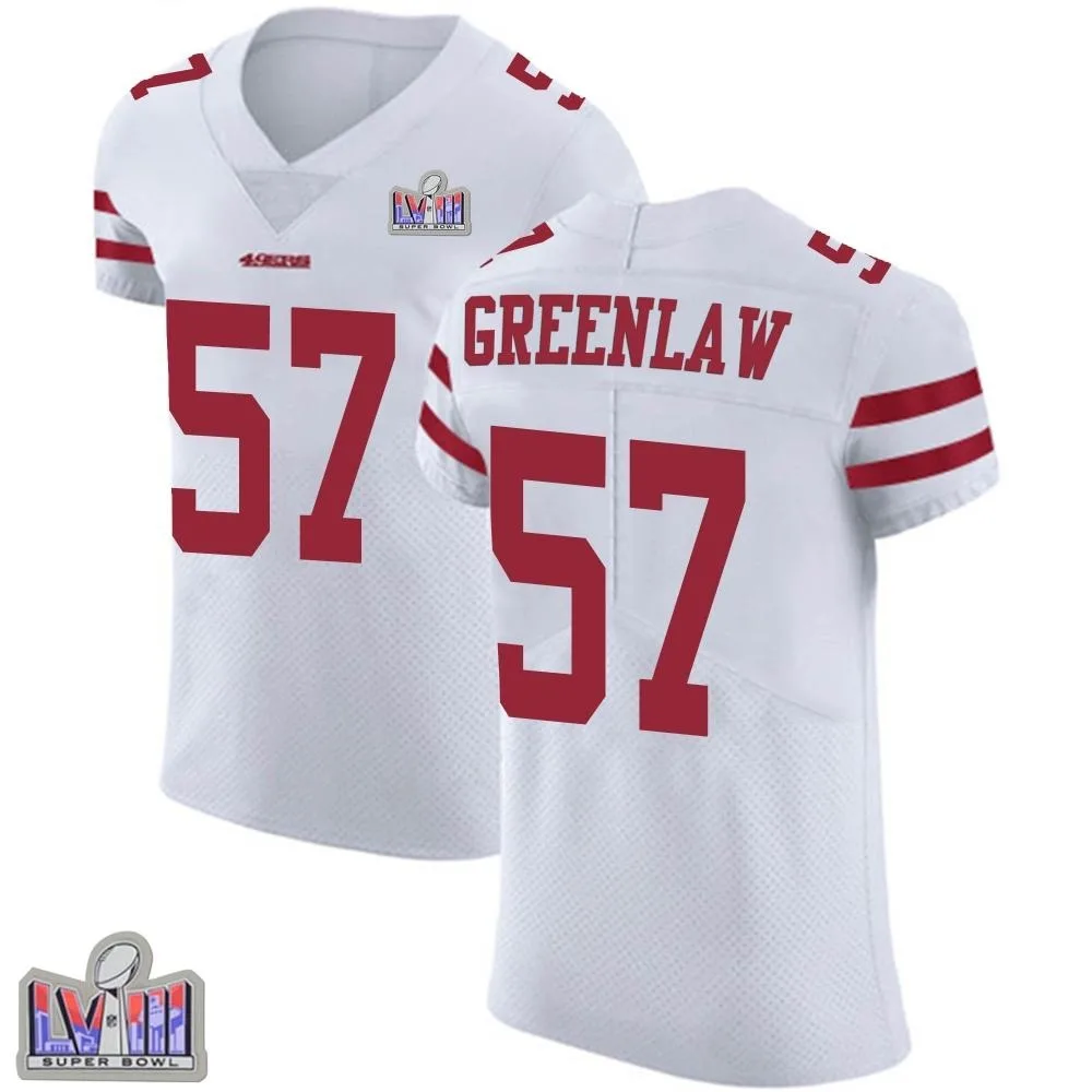Men's San Francisco 49ers Dre Greenlaw Nike Vapor Untouchable Super Bowl LVIII Patch Elite White Jersey Men's San Francisco 49ers Dre Greenlaw Nike Vapor Untouchable Super Bowl LVIII Patch Elite White Jersey
