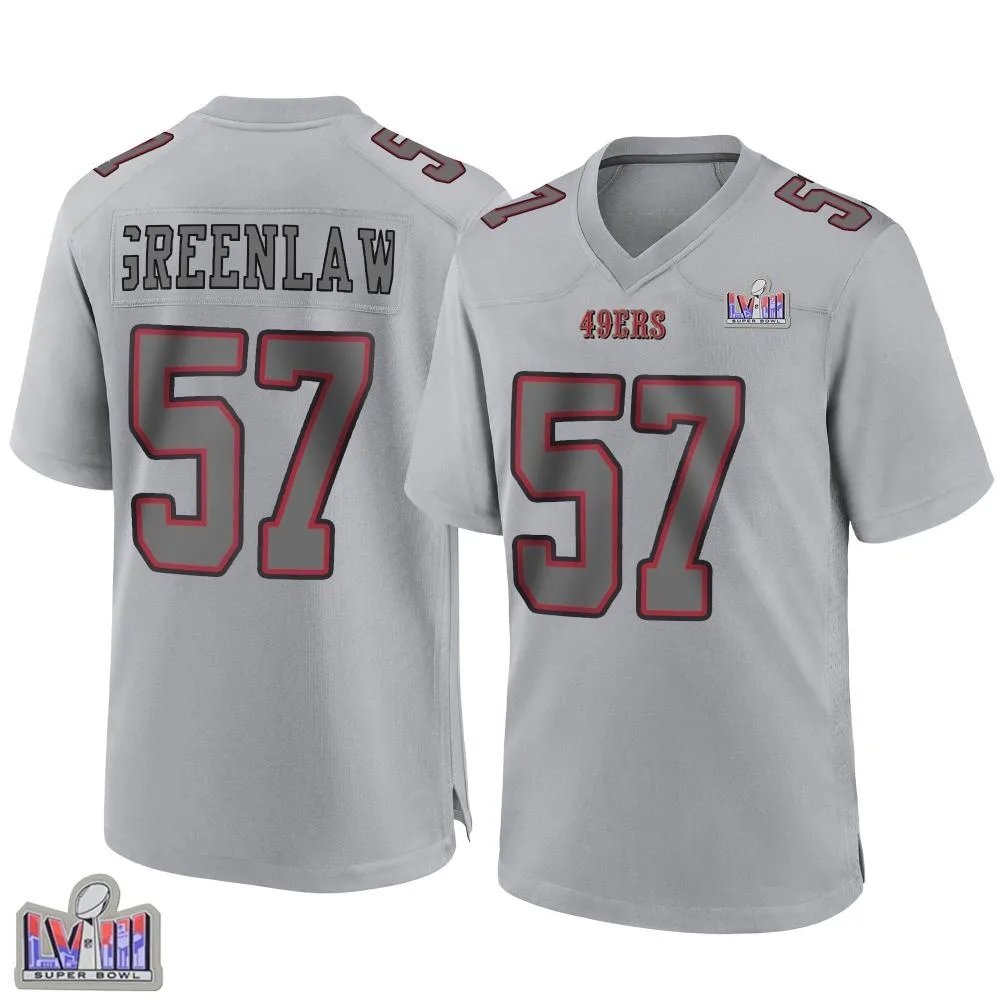 Youth San Francisco 49ers Dre Greenlaw Nike Atmosphere Fashion Super Bowl LVIII Patch Game Gray Jersey Youth San Francisco 49ers Dre Greenlaw Nike Atmosphere Fashion Super Bowl LVIII Patch Game Gray Jersey