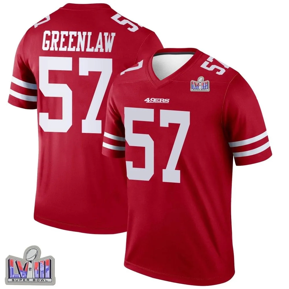 Youth San Francisco 49ers Dre Greenlaw Nike Super Bowl LVIII Patch Legend Scarlet Jersey Youth San Francisco 49ers Dre Greenlaw Nike Super Bowl LVIII Patch Legend Scarlet Jersey