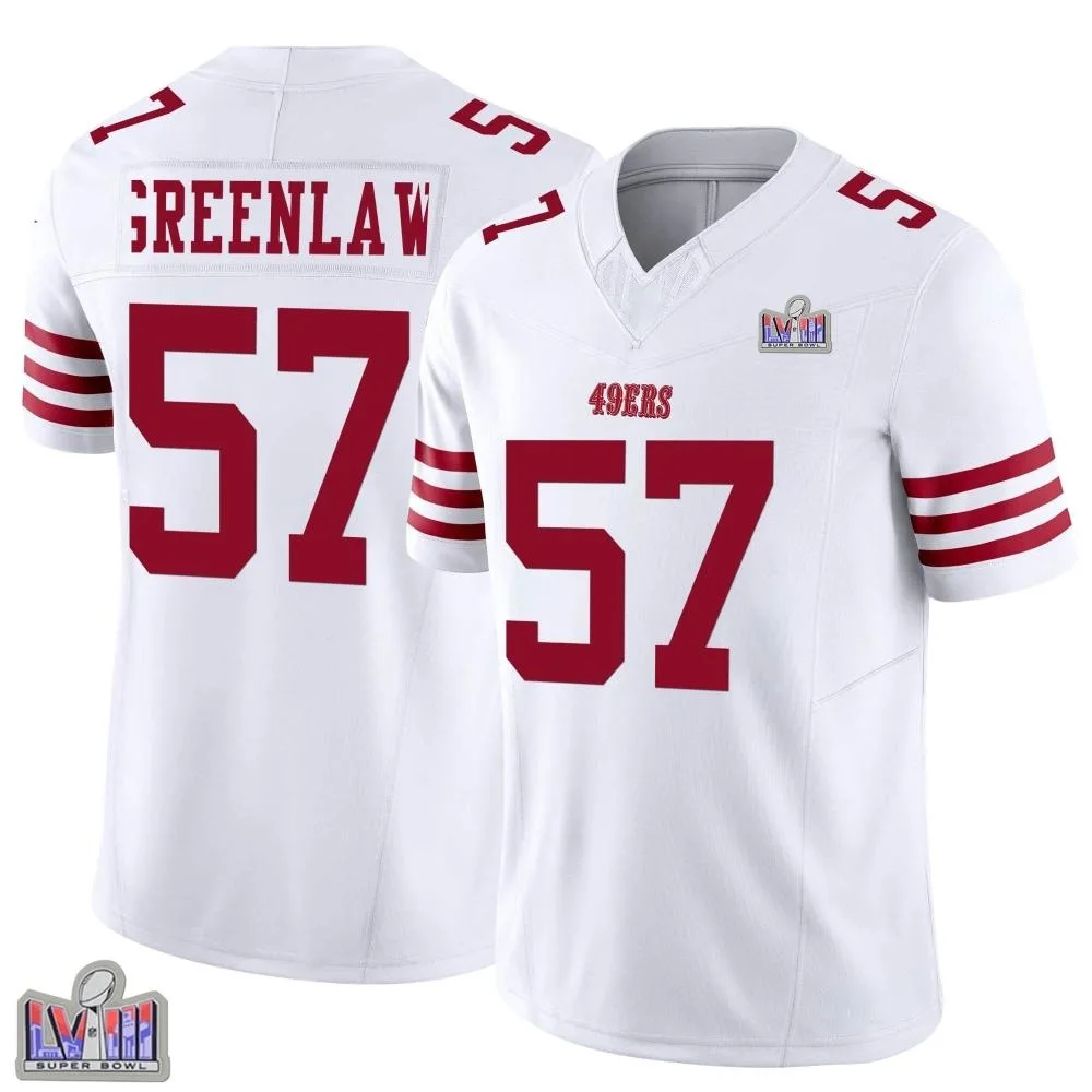 Youth San Francisco 49ers Dre Greenlaw Nike Vapor F.U.S.E. Super Bowl LVIII Patch Limited White Jersey Youth San Francisco 49ers Dre Greenlaw Nike Vapor F.U.S.E. Super Bowl LVIII Patch Limited White Jersey