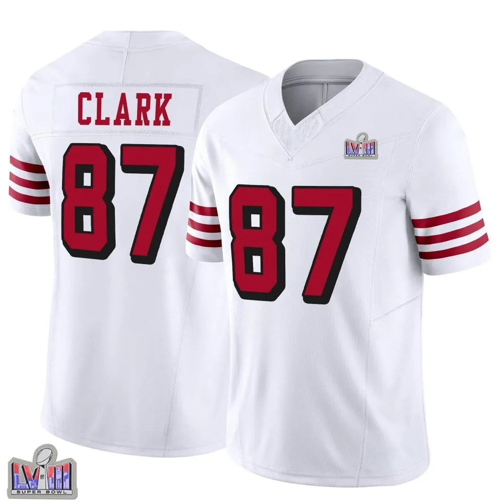 Men's San Francisco 49ers Dwight Clark Nike Alternate Vapor F.U.S.E. Super Bowl LVIII Patch Limited White Jersey Men's San Francisco 49ers Dwight Clark Nike Alternate Vapor F.U.S.E. Super Bowl LVIII Patch Limited White Jersey
