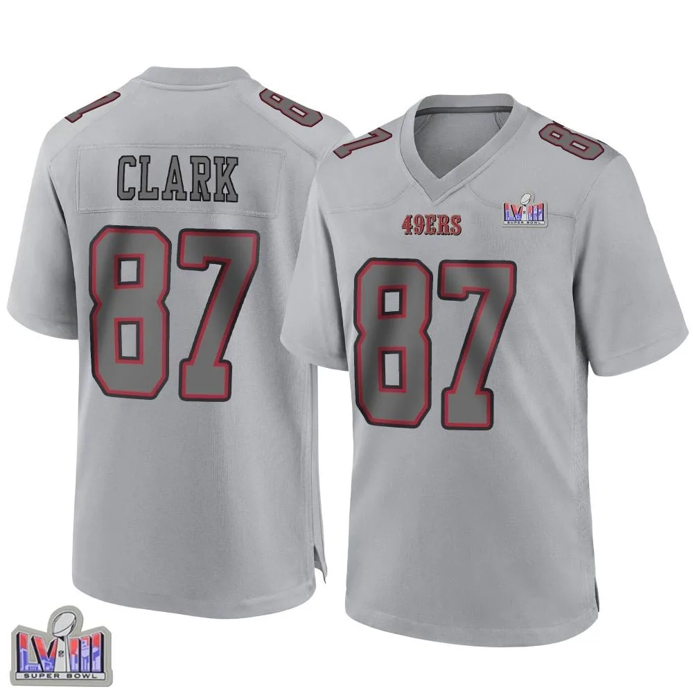 Men's San Francisco 49ers Dwight Clark Nike Atmosphere Fashion Super Bowl LVIII Patch Game Gray Jersey Men's San Francisco 49ers Dwight Clark Nike Atmosphere Fashion Super Bowl LVIII Patch Game Gray Jersey
