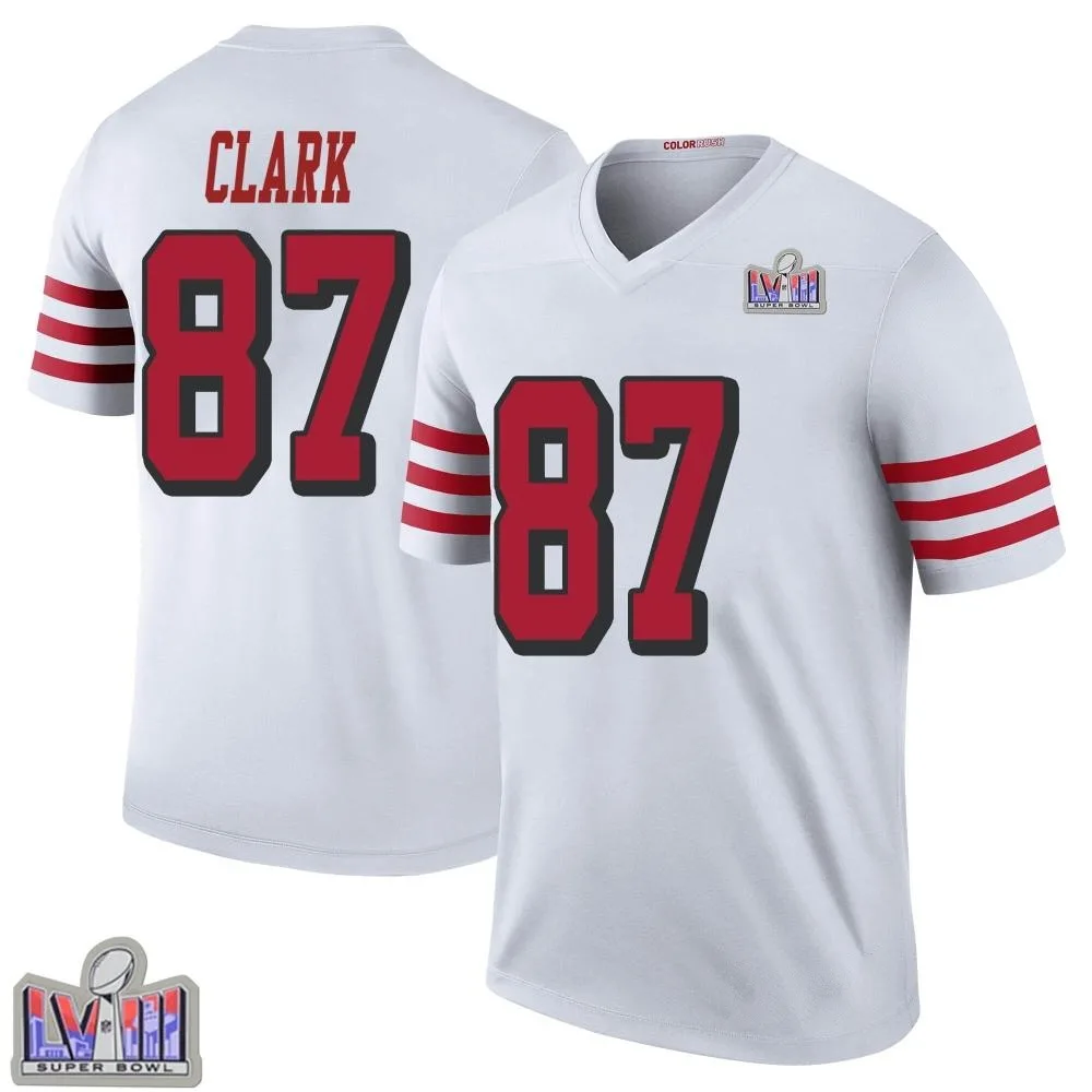Men's San Francisco 49ers Dwight Clark Nike Color Rush Super Bowl LVIII Patch Legend White Jersey Men's San Francisco 49ers Dwight Clark Nike Color Rush Super Bowl LVIII Patch Legend White Jersey
