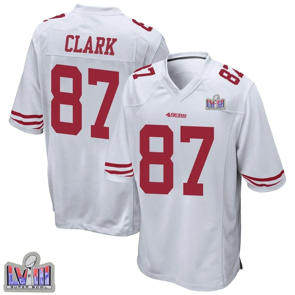 Men's San Francisco 49ers Dwight Clark Nike Super Bowl LVIII Patch Game White Jersey Men's San Francisco 49ers Dwight Clark Nike Super Bowl LVIII Patch Game White Jersey
