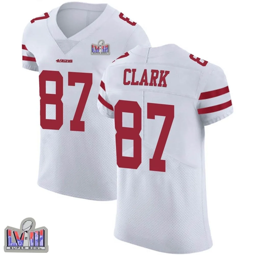 Men's San Francisco 49ers Dwight Clark Nike Vapor Untouchable Super Bowl LVIII Patch Elite White Jersey Men's San Francisco 49ers Dwight Clark Nike Vapor Untouchable Super Bowl LVIII Patch Elite White Jersey