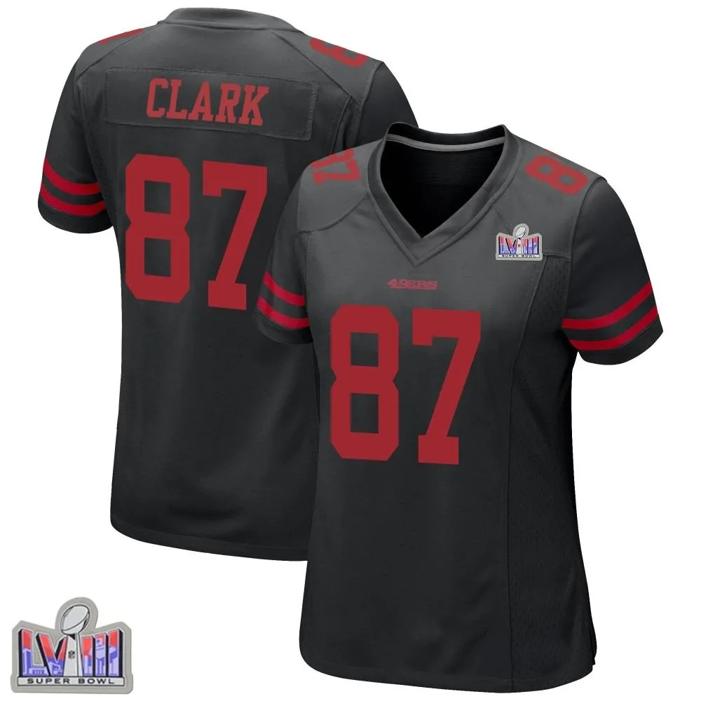 Women's San Francisco 49ers Dwight Clark Nike Alternate Super Bowl LVIII Patch Game Black Jersey Women's San Francisco 49ers Dwight Clark Nike Alternate Super Bowl LVIII Patch Game Black Jersey