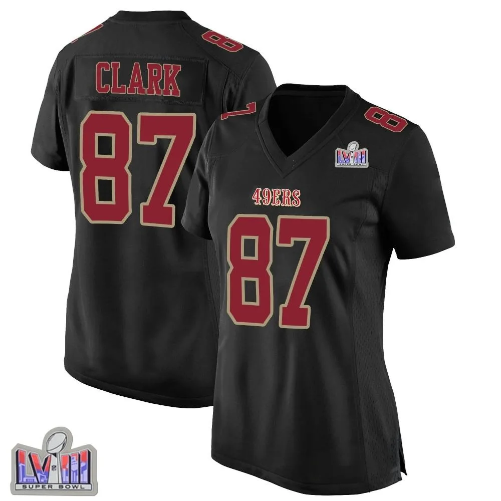 Women's San Francisco 49ers Dwight Clark Nike Fashion Super Bowl LVIII Patch Game Black Jersey Women's San Francisco 49ers Dwight Clark Nike Fashion Super Bowl LVIII Patch Game Black Jersey