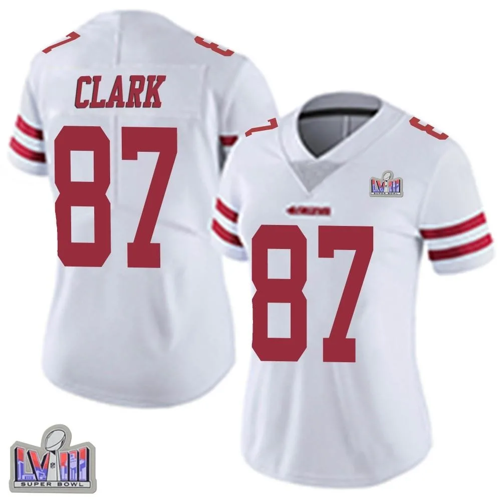 Women's San Francisco 49ers Dwight Clark Nike Vapor Untouchable Super Bowl LVIII Patch Limited White Jersey Women's San Francisco 49ers Dwight Clark Nike Vapor Untouchable Super Bowl LVIII Patch Limited White Jersey