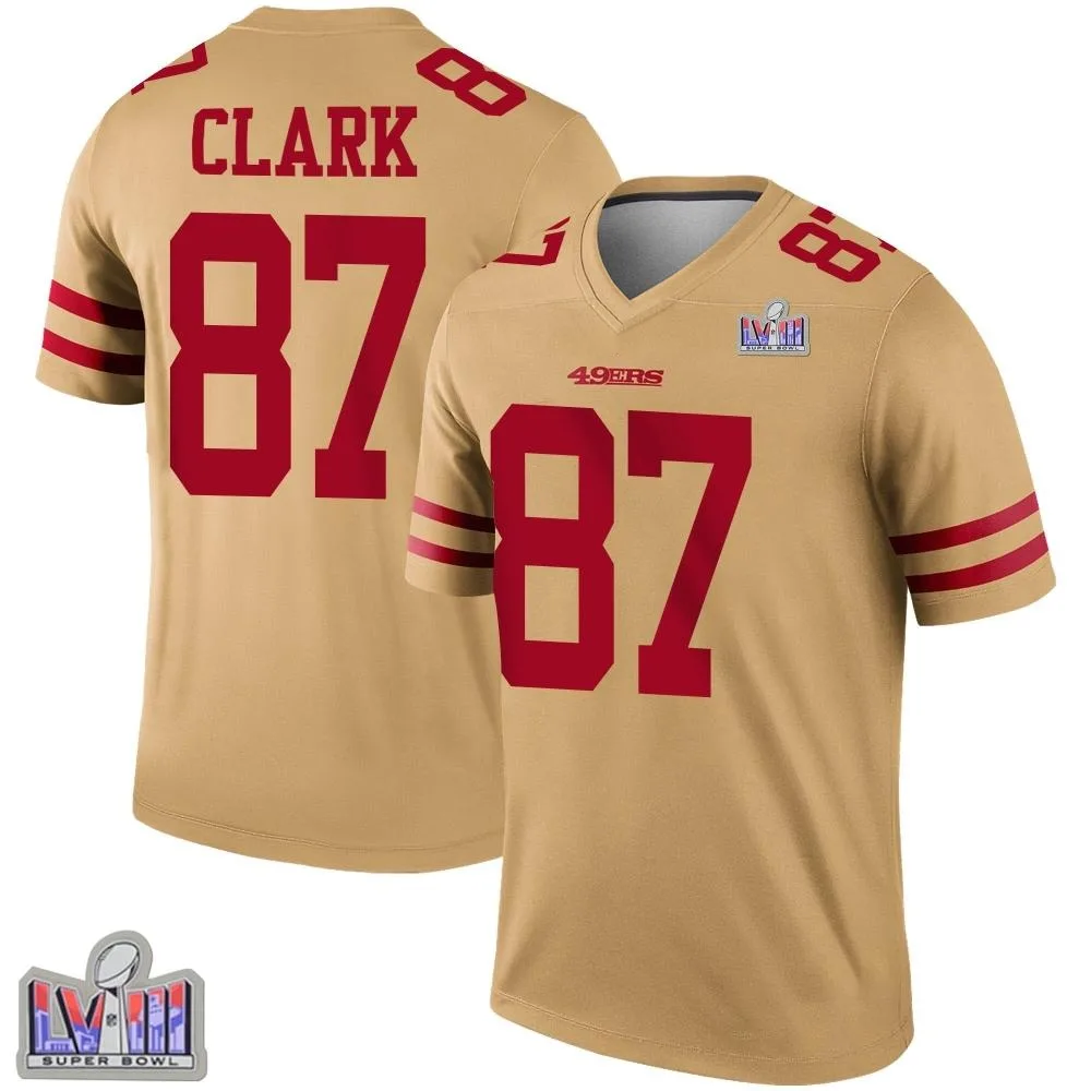 Youth San Francisco 49ers Dwight Clark Nike Inverted Super Bowl LVIII Patch Legend Gold Jersey Youth San Francisco 49ers Dwight Clark Nike Inverted Super Bowl LVIII Patch Legend Gold Jersey