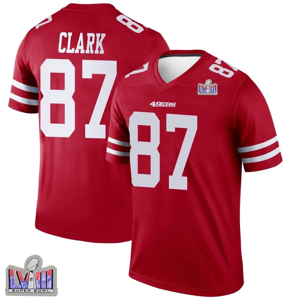 Youth San Francisco 49ers Dwight Clark Nike Super Bowl LVIII Patch Legend Scarlet Jersey Youth San Francisco 49ers Dwight Clark Nike Super Bowl LVIII Patch Legend Scarlet Jersey