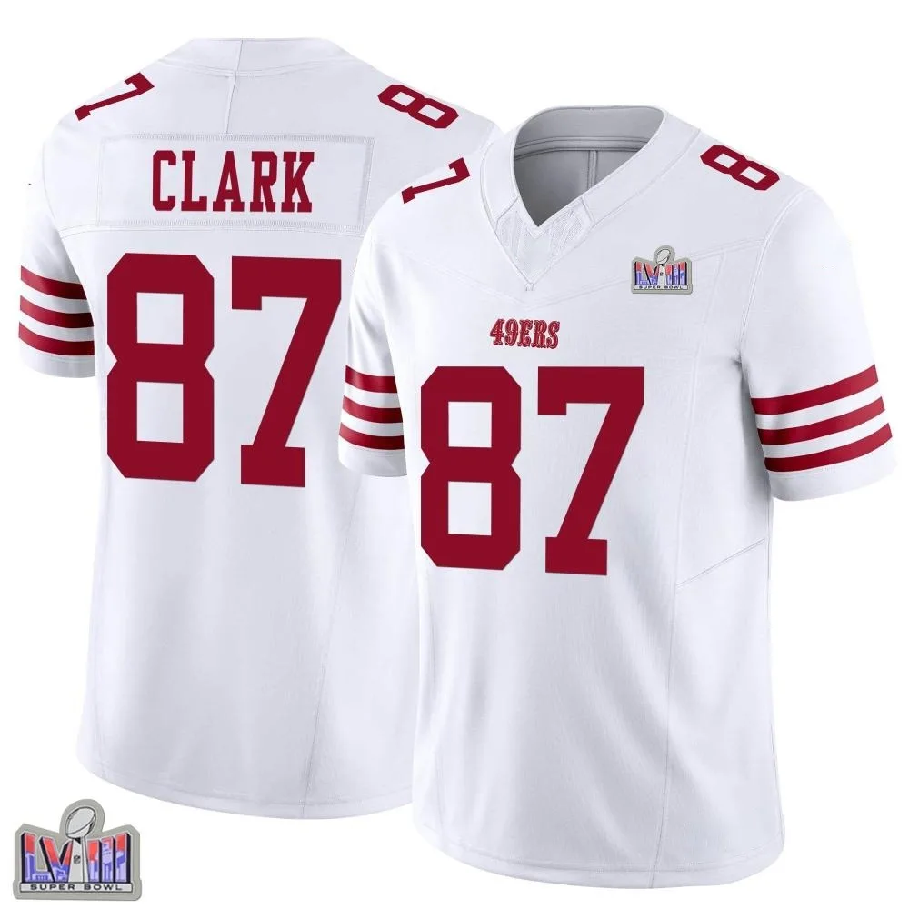 Youth San Francisco 49ers Dwight Clark Nike Vapor F.U.S.E. Super Bowl LVIII Patch Limited White Jersey Youth San Francisco 49ers Dwight Clark Nike Vapor F.U.S.E. Super Bowl LVIII Patch Limited White Jersey