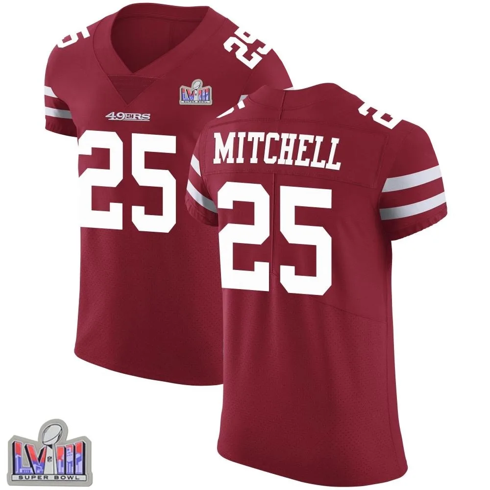 Men's San Francisco 49ers Elijah Mitchell Nike Team Color Vapor Untouchable Super Bowl LVIII Patch Elite Red Jersey Men's San Francisco 49ers Elijah Mitchell Nike Team Color Vapor Untouchable Super Bowl LVIII Patch Elite Red Jersey