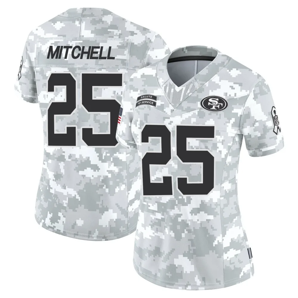 Women's San Francisco 49ers Elijah Mitchell Nike Francisco 2024 Salute To Service Limited Arctic Camo Jersey Women's San Francisco 49ers Elijah Mitchell Nike Francisco 2024 Salute To Service Limited Arctic Camo Jersey