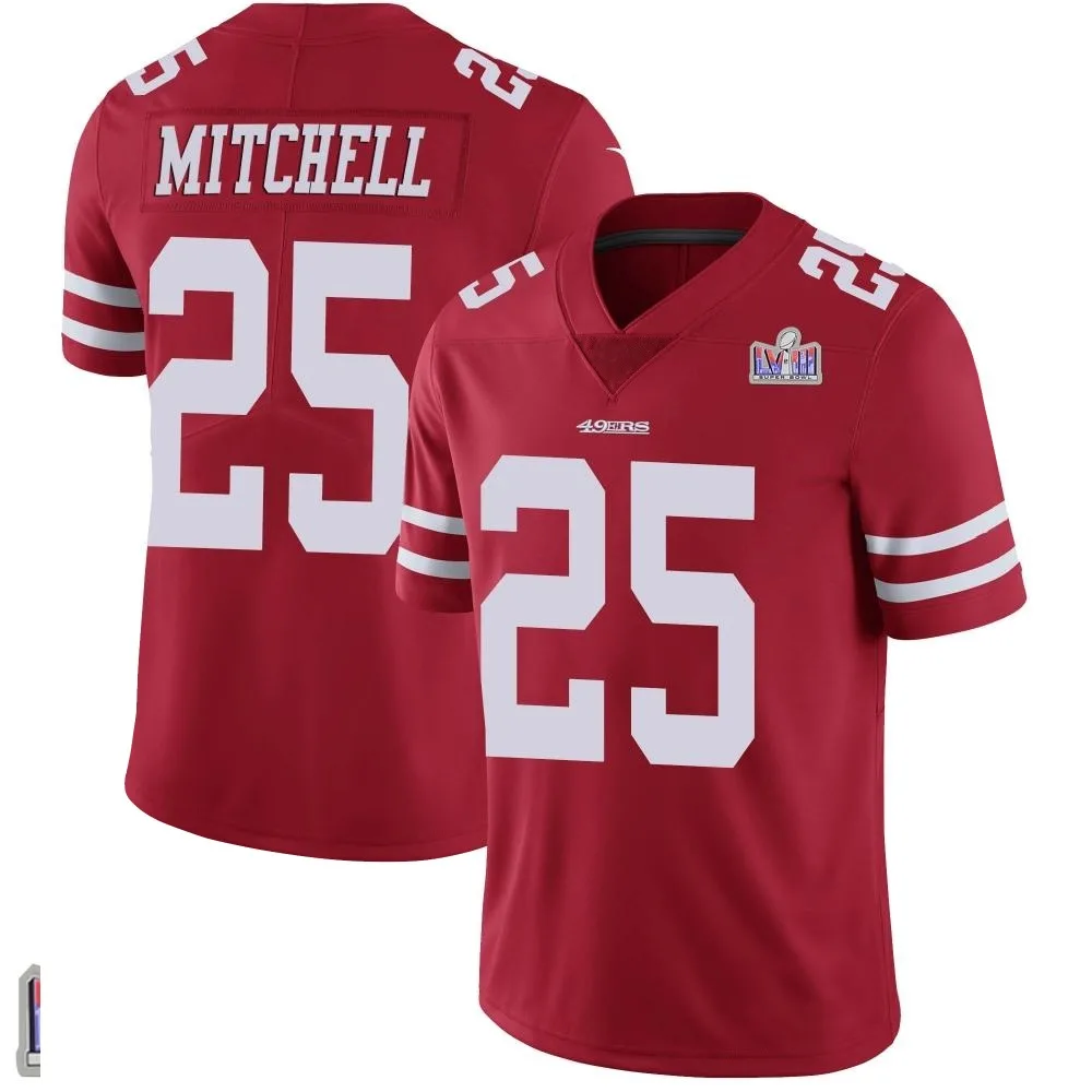 Youth San Francisco 49ers Elijah Mitchell Nike Team Color Vapor Untouchable Super Bowl LVIII Patch Limited Red Jersey Youth San Francisco 49ers Elijah Mitchell Nike Team Color Vapor Untouchable Super Bowl LVIII Patch Limited Red Jersey