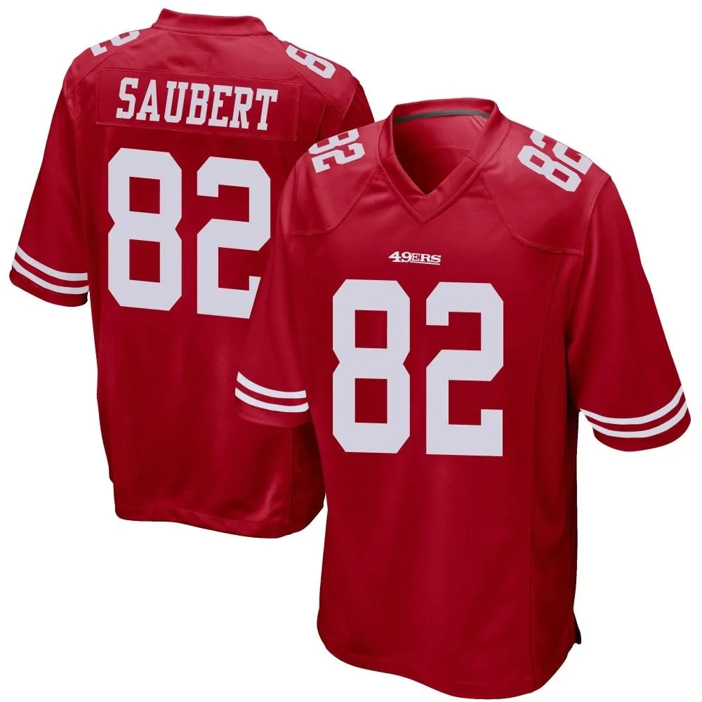 Men's San Francisco 49ers Eric Saubert Nike Team Color Game Red Jersey Men's San Francisco 49ers Eric Saubert Nike Team Color Game Red Jersey