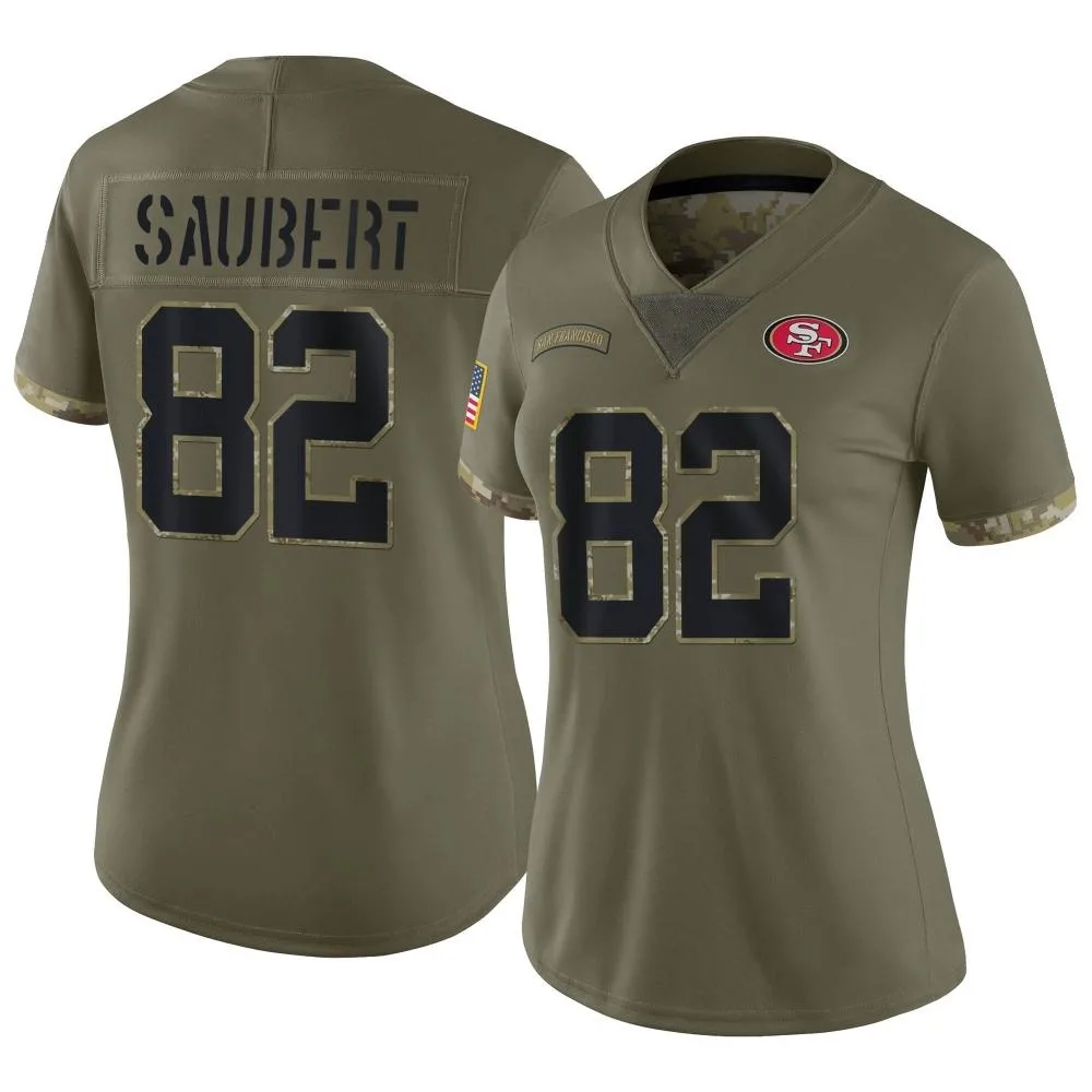 Women's San Francisco 49ers Eric Saubert Nike 2022 Salute To Service Limited Olive Jersey Women's San Francisco 49ers Eric Saubert Nike 2022 Salute To Service Limited Olive Jersey
