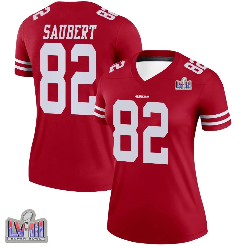 Women's San Francisco 49ers Eric Saubert Nike Super Bowl LVIII Patch Legend Scarlet Jersey Women's San Francisco 49ers Eric Saubert Nike Super Bowl LVIII Patch Legend Scarlet Jersey