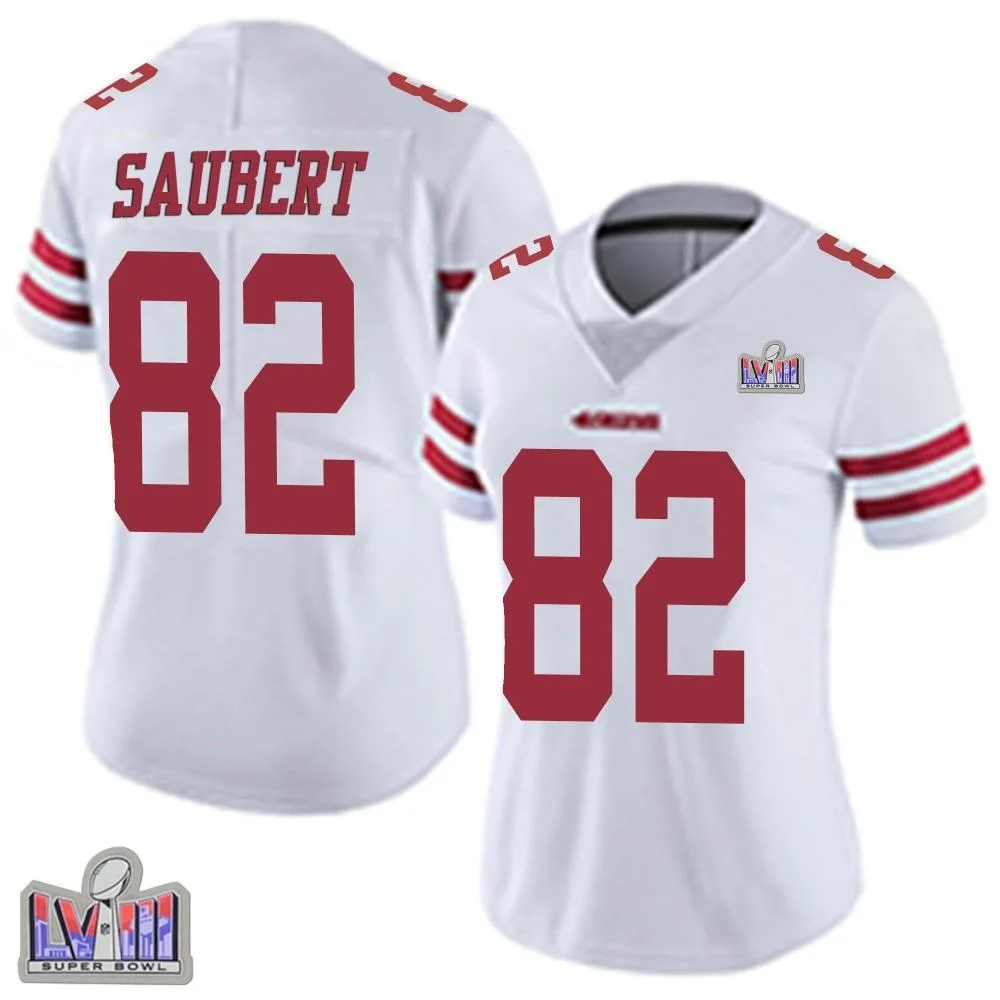 Women's San Francisco 49ers Eric Saubert Nike Vapor Untouchable Super Bowl LVIII Patch Limited White Jersey Women's San Francisco 49ers Eric Saubert Nike Vapor Untouchable Super Bowl LVIII Patch Limited White Jersey