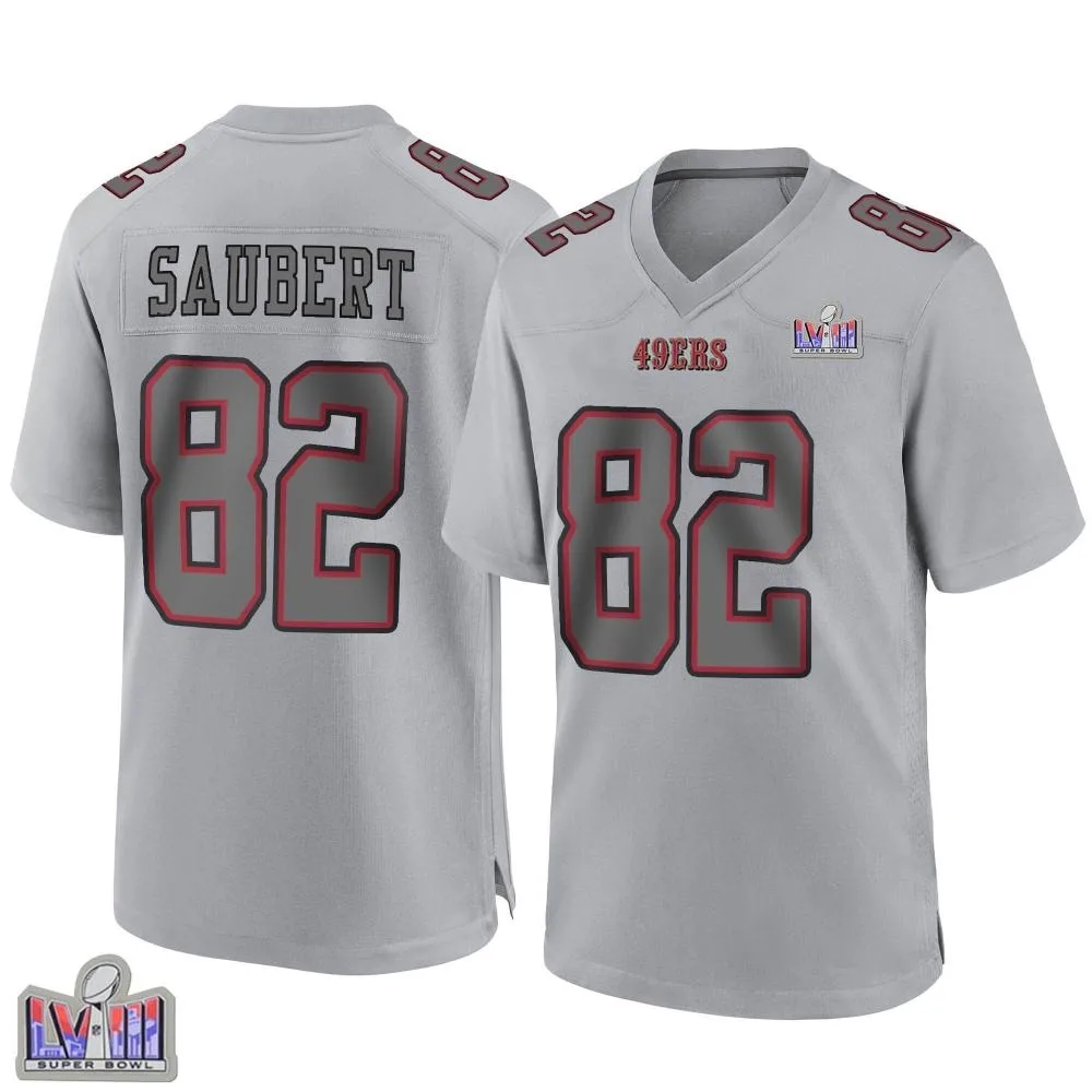 Youth San Francisco 49ers Eric Saubert Nike Atmosphere Fashion Super Bowl LVIII Patch Game Gray Jersey Youth San Francisco 49ers Eric Saubert Nike Atmosphere Fashion Super Bowl LVIII Patch Game Gray Jersey