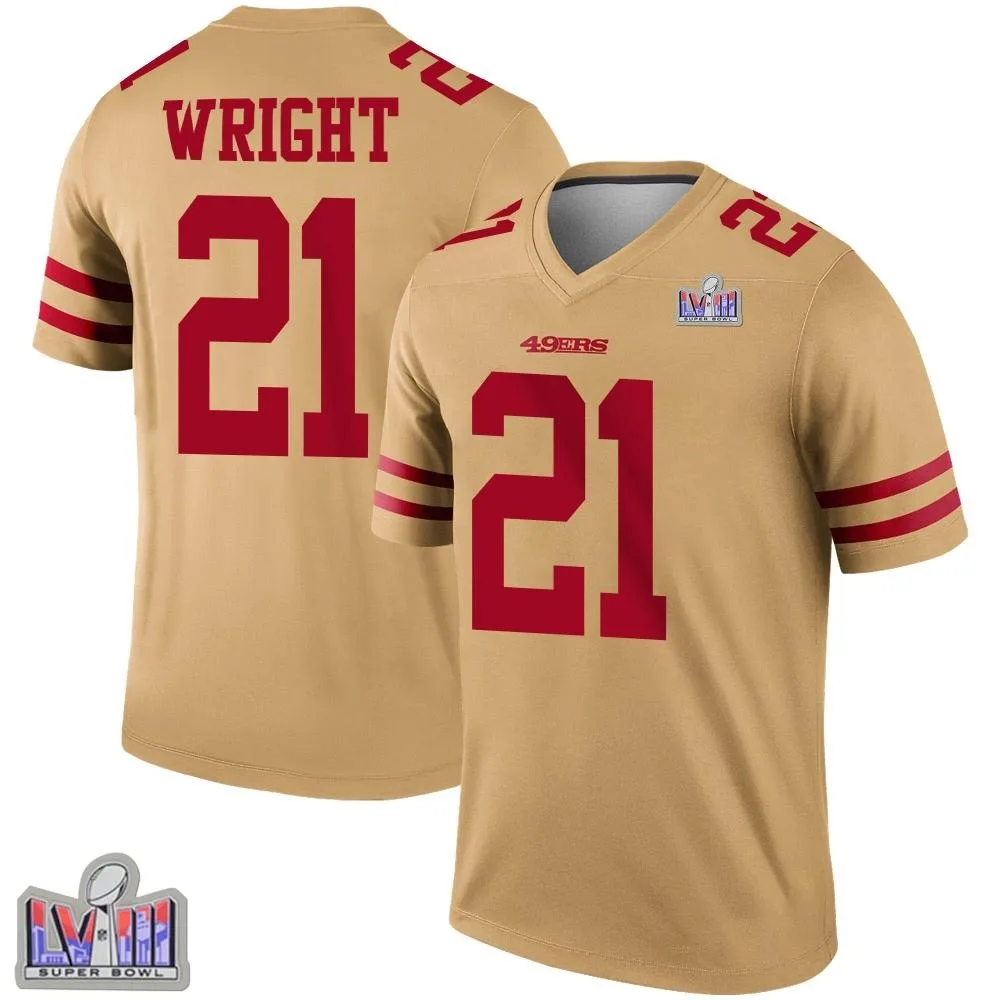 Men's San Francisco 49ers Eric Wright Nike Inverted Super Bowl LVIII Patch Legend Gold Jersey Men's San Francisco 49ers Eric Wright Nike Inverted Super Bowl LVIII Patch Legend Gold Jersey