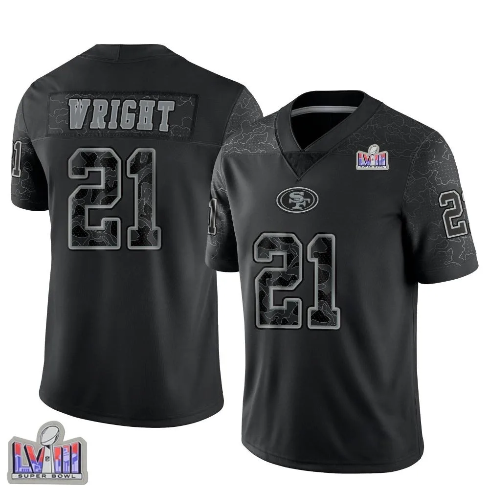 Men's San Francisco 49ers Eric Wright Nike Reflective Super Bowl LVIII Patch Limited Black Jersey Men's San Francisco 49ers Eric Wright Nike Reflective Super Bowl LVIII Patch Limited Black Jersey