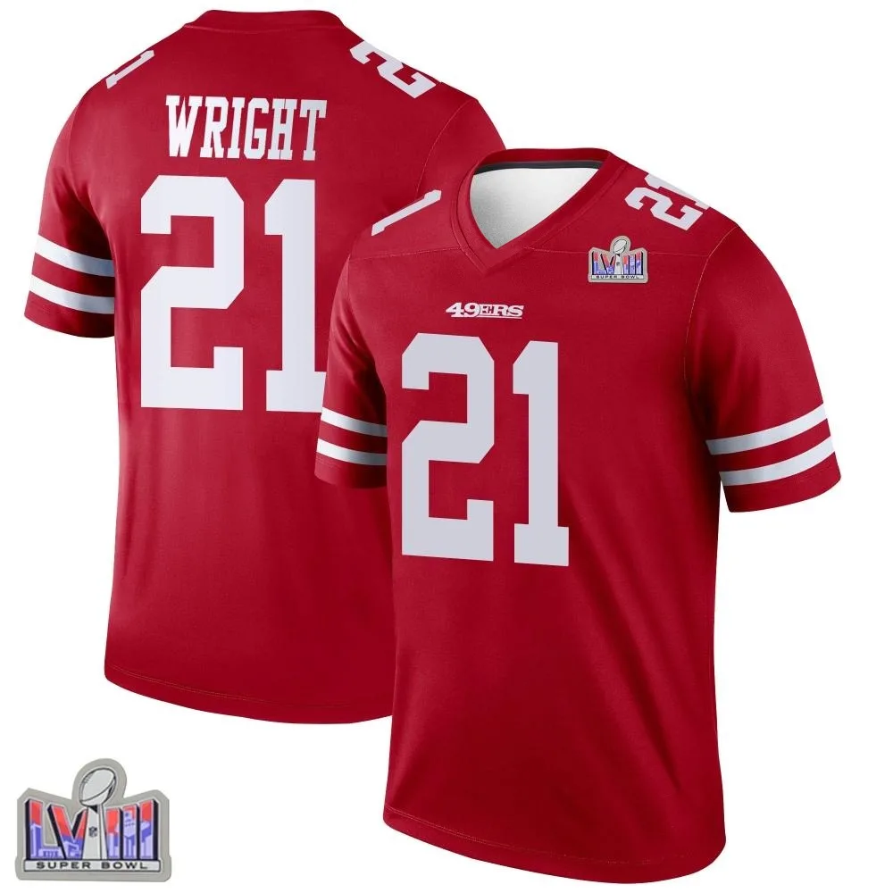 Men's San Francisco 49ers Eric Wright Nike Super Bowl LVIII Patch Legend Scarlet Jersey Men's San Francisco 49ers Eric Wright Nike Super Bowl LVIII Patch Legend Scarlet Jersey