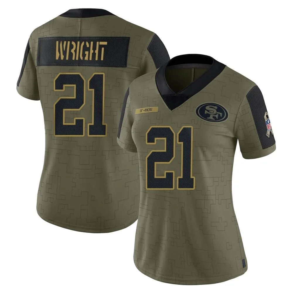 Women's San Francisco 49ers Eric Wright Nike 2021 Salute To Service Limited Olive Jersey Women's San Francisco 49ers Eric Wright Nike 2021 Salute To Service Limited Olive Jersey