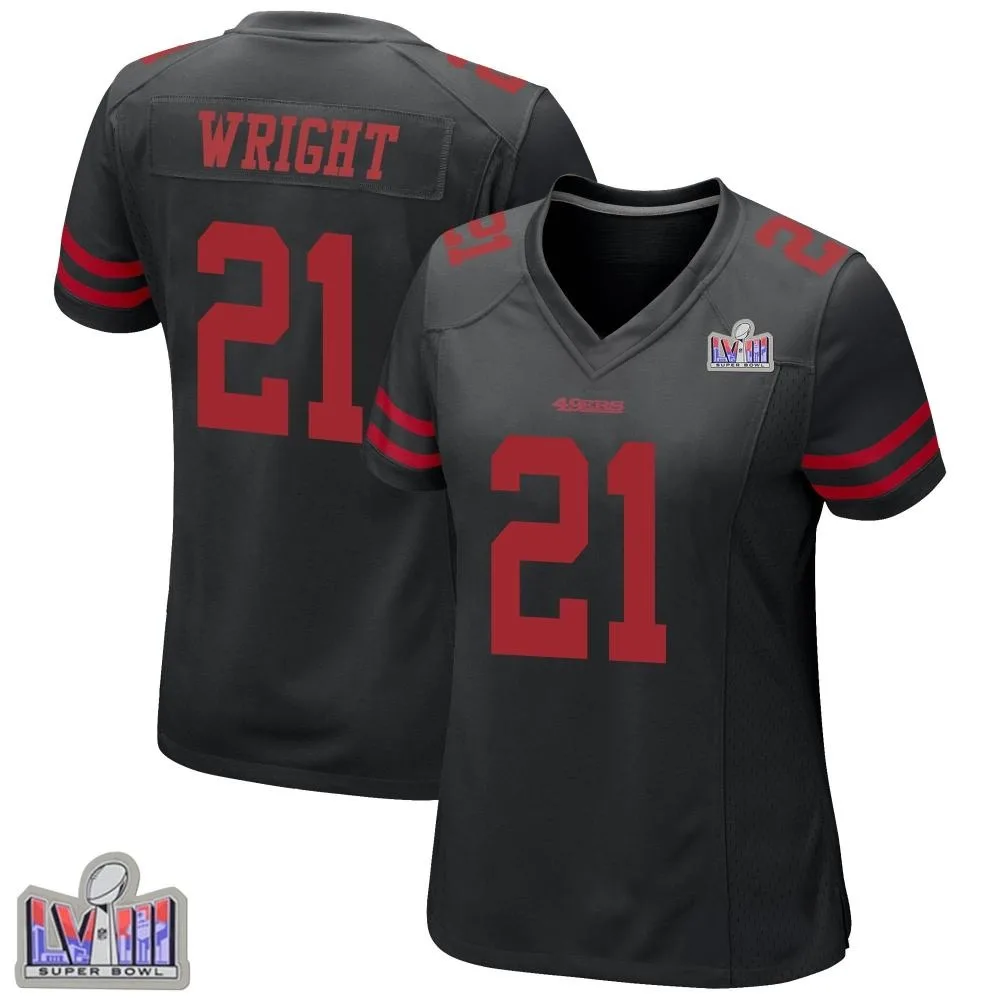 Women's San Francisco 49ers Eric Wright Nike Alternate Super Bowl LVIII Patch Game Black Jersey Women's San Francisco 49ers Eric Wright Nike Alternate Super Bowl LVIII Patch Game Black Jersey