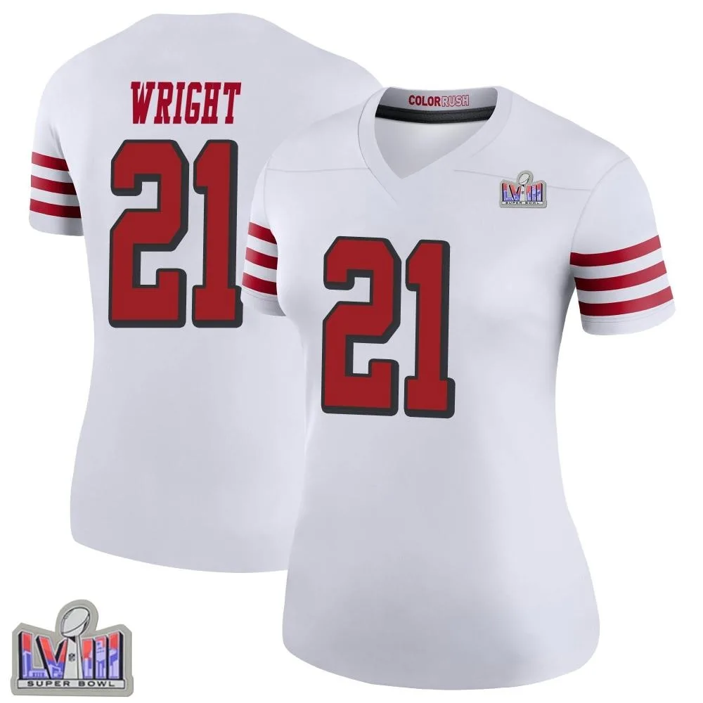Women's San Francisco 49ers Eric Wright Nike Color Rush Super Bowl LVIII Patch Legend White Jersey Women's San Francisco 49ers Eric Wright Nike Color Rush Super Bowl LVIII Patch Legend White Jersey